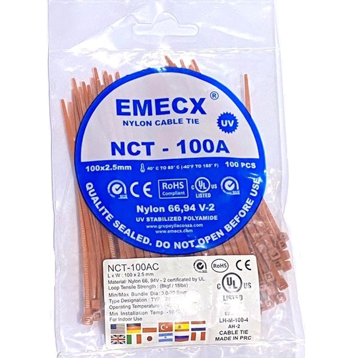 GENERICO - CINTILLO DE AMARRE MARRON POR 100 UNIDADES DE 10CM X 2.5MM