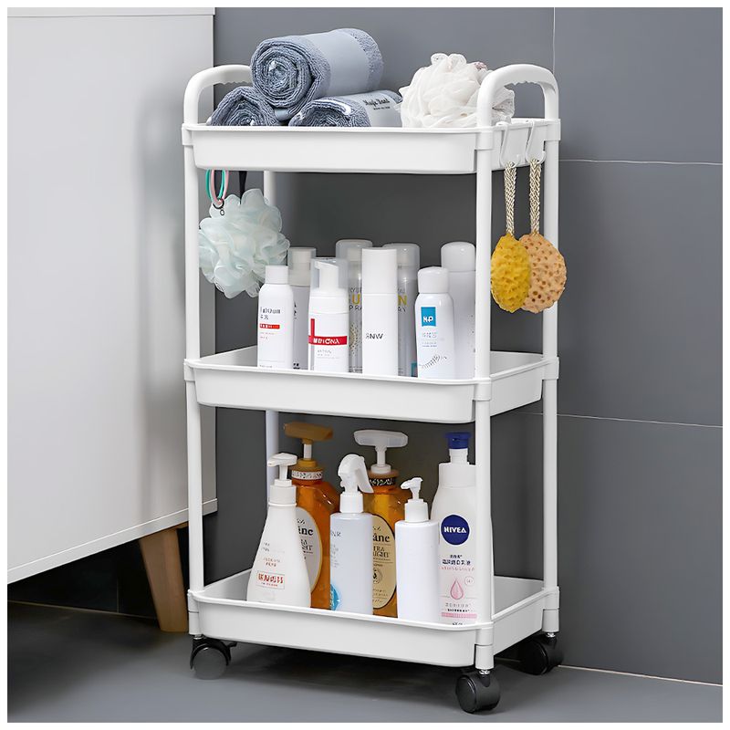 KELLER - Carrito Organizador 3 Niveles con Ruedas y Colgadores para Baño Blanco C76