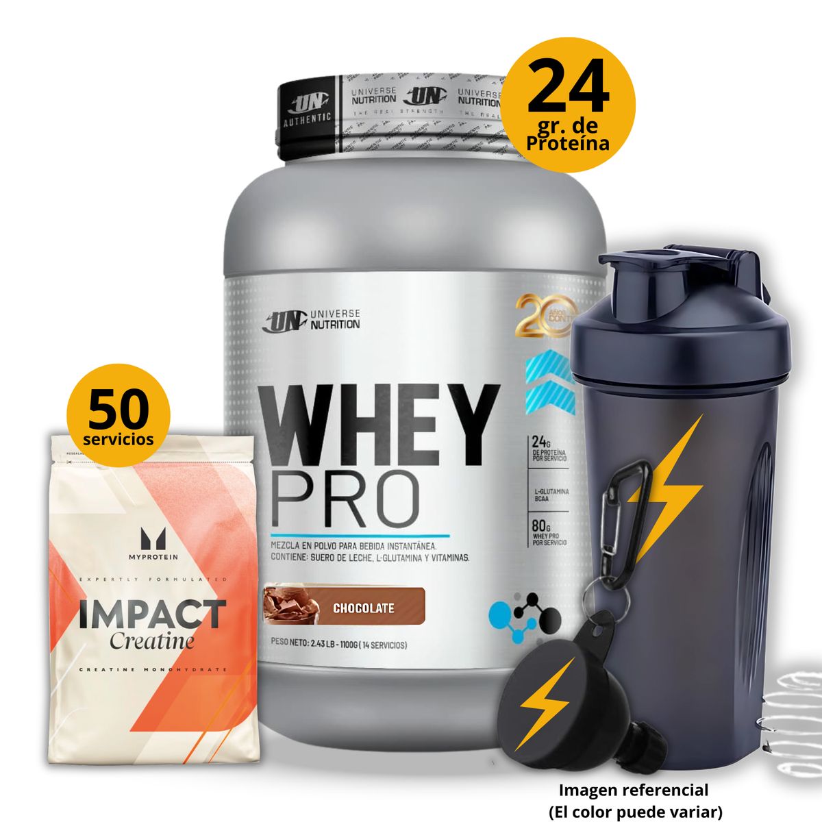 UNIVERSE NUTRITION - Proteína Whey pro de 1kg Chocolate + Creatina Myprotein de 250gr + regalos