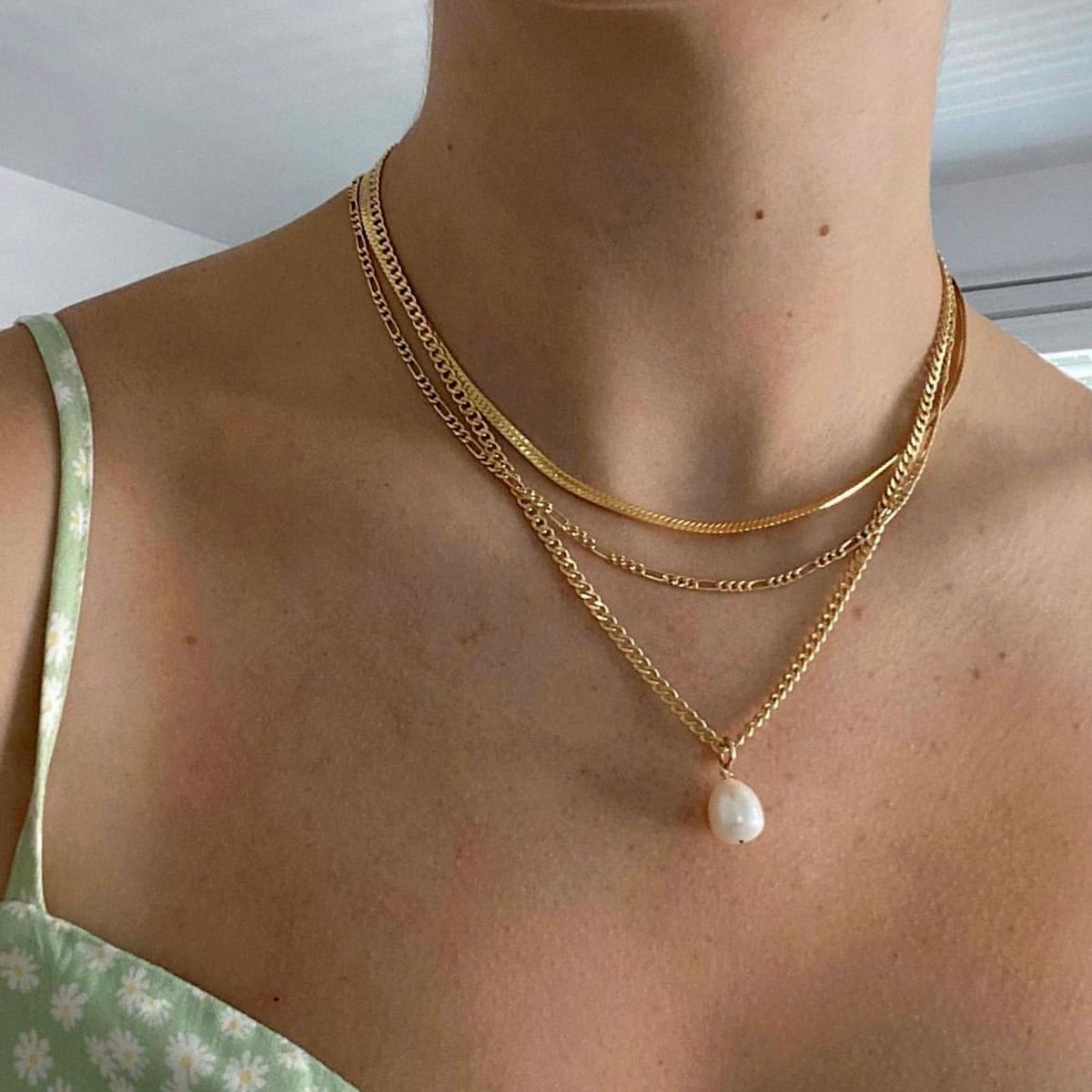 GENERICO - Set de 3 collares en capas con dije de perla natural - Naif Jewelry Peru