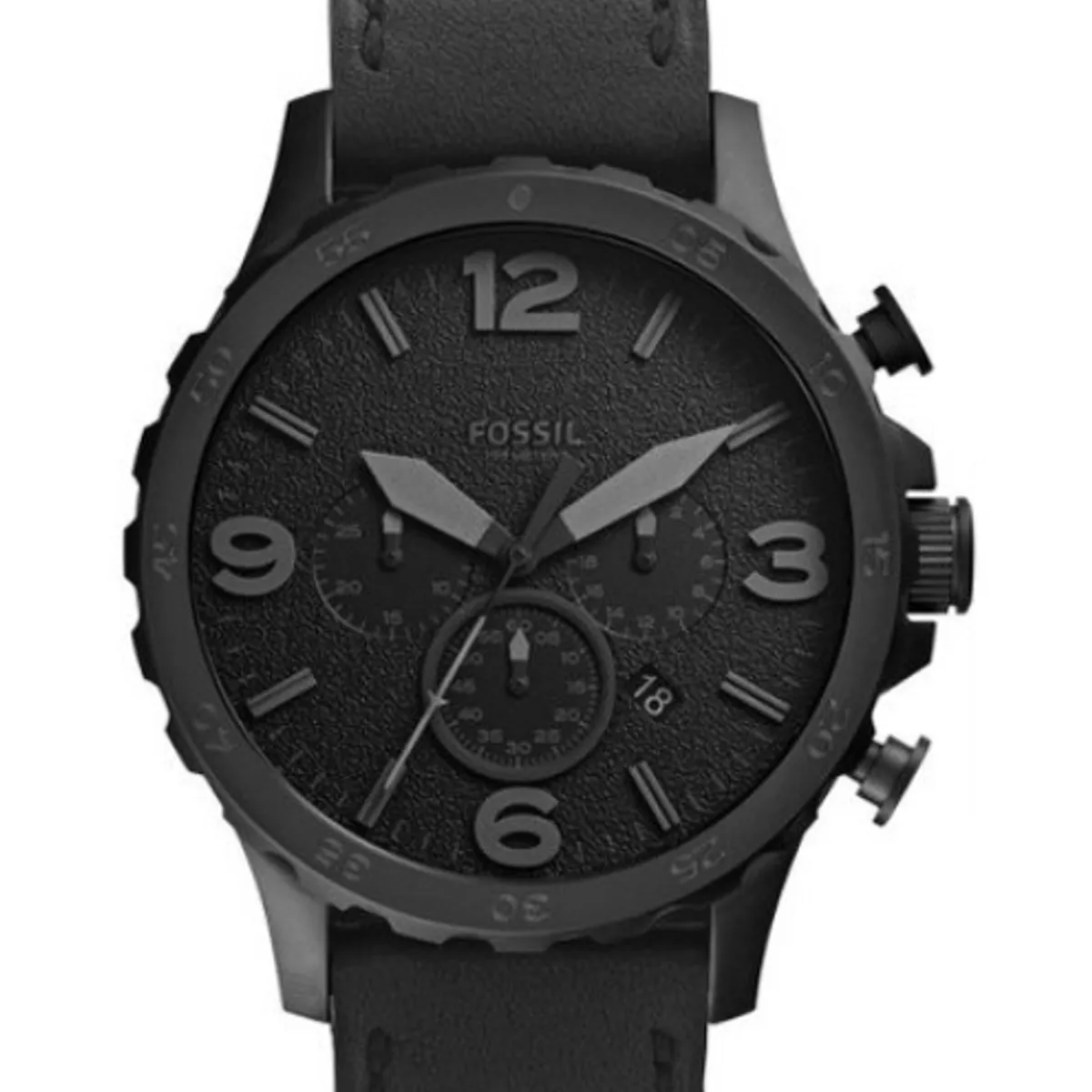 FOSSIL - Reloj Fossil Nate JR1354 Negro De Cuero Piel Para Hombre