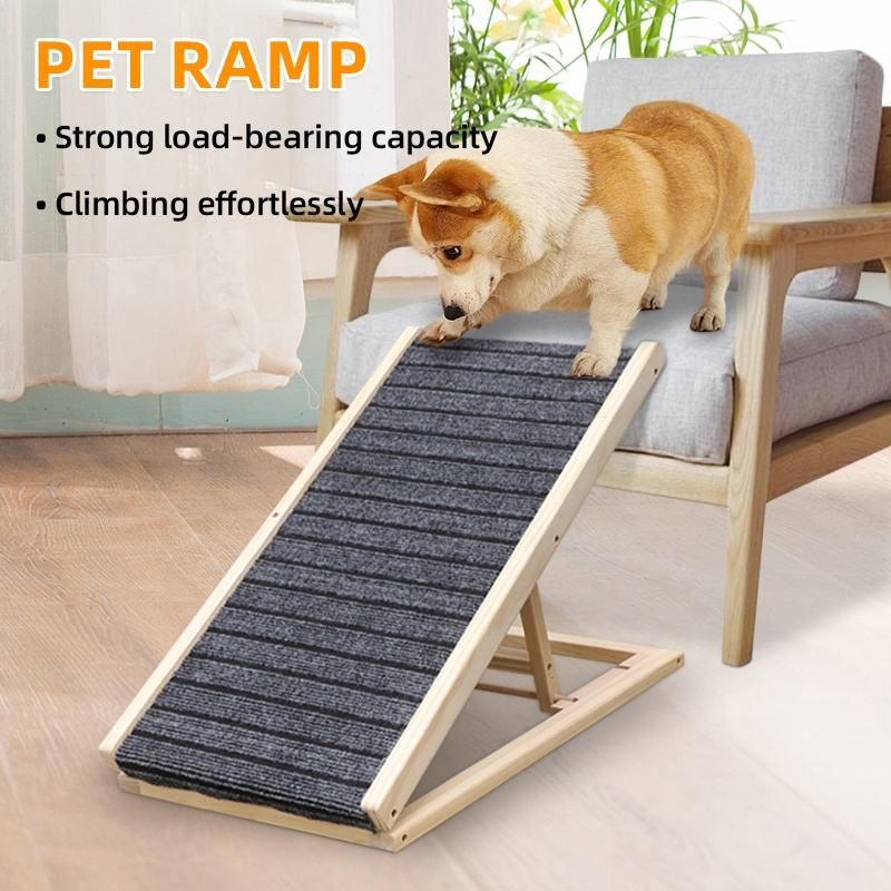 PET MOOD - Rampa Madera Ajustable Para Mascotas Ideal Para Sofá Y Cama Plomo Mediano