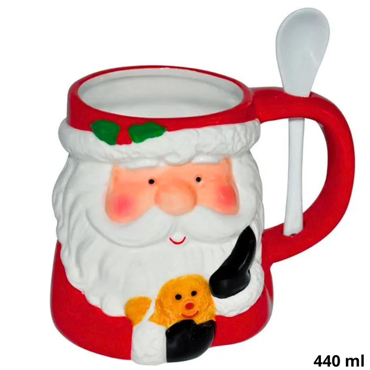 ICHIMATSU - Taza Navideña de Loza diseño Papa Noel con cuchara 440 ml-Ichimatsu