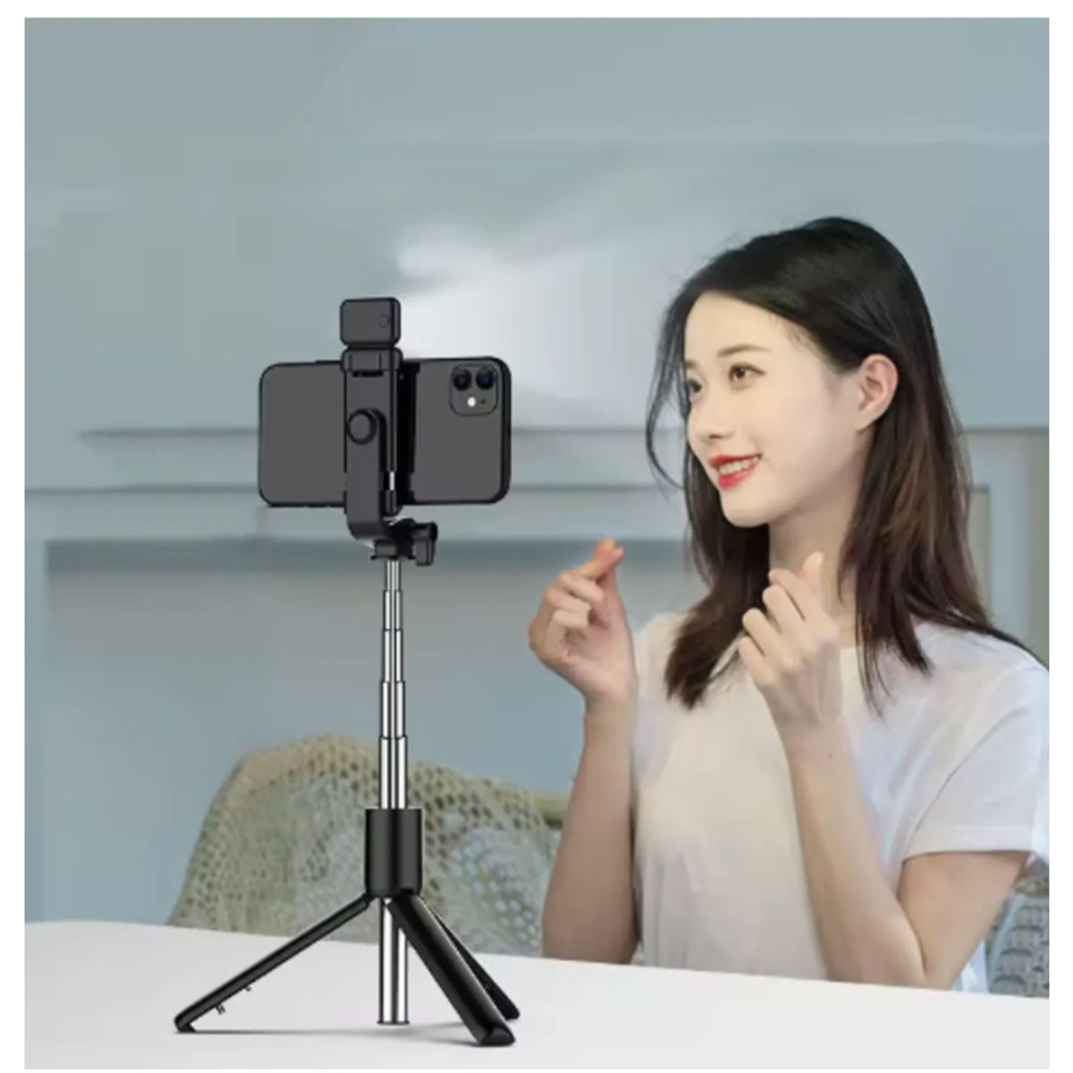 GENERICO - Palo selfie Monopodo tripode con bluetooth y luz led