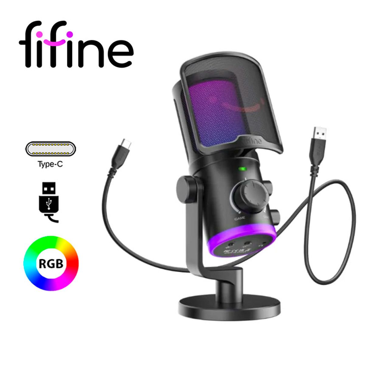 FIFINE - Micrófono Fifine AM6 Black  RGB