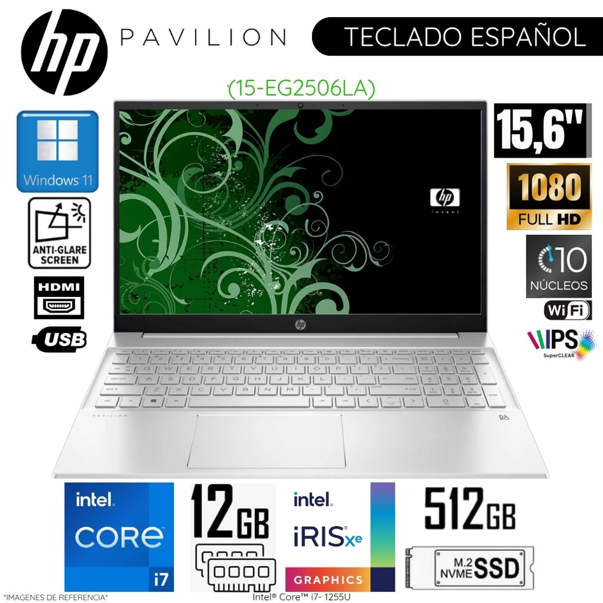 HP - Laptop HP Pavilion 15-EG2506LA Intel Core i7-1255U 12GB RAM 512GB SSD 15.6"  FHD Plateado