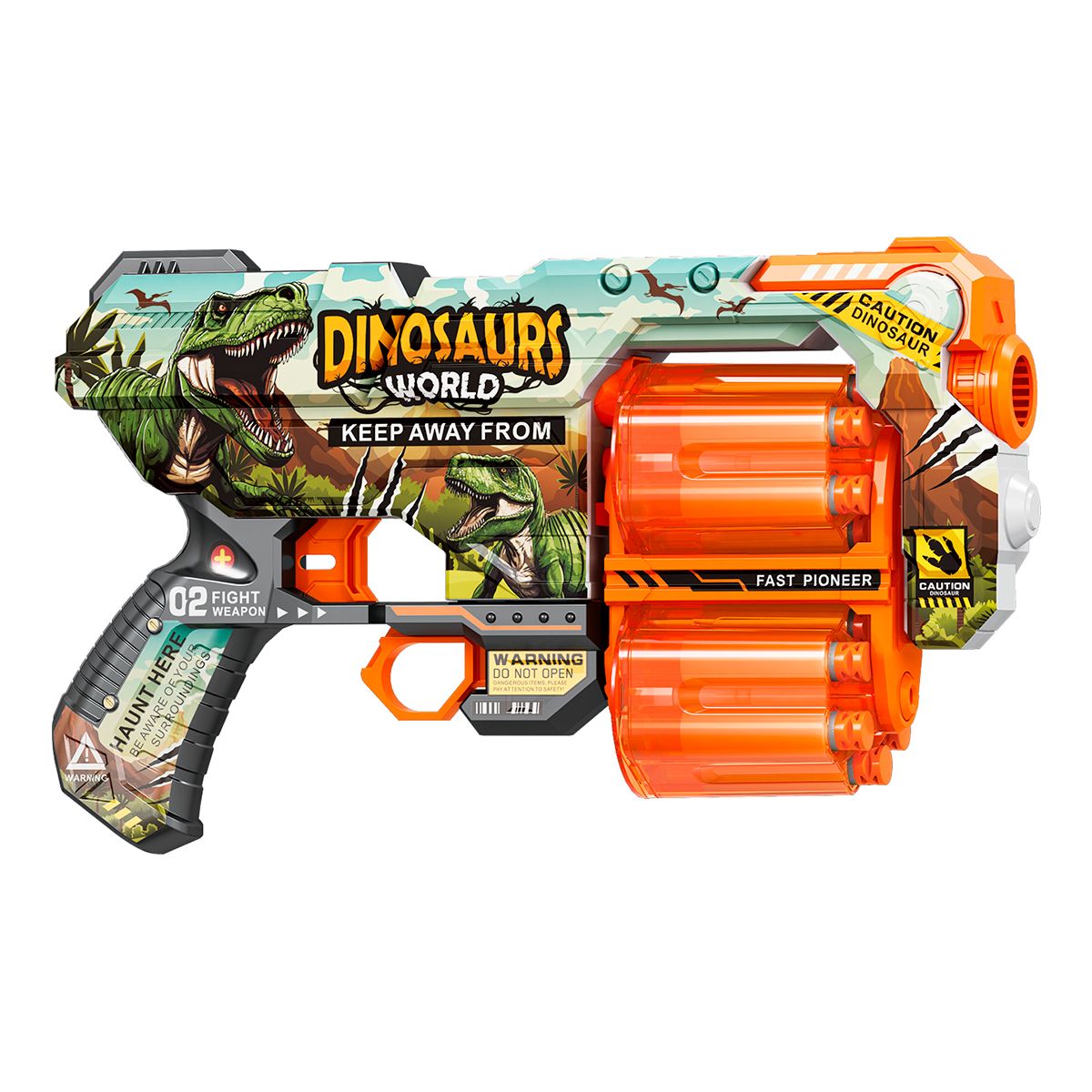 BAIHUI TOYS - PISTOLA DE JUGUETE DE 12 DARDOS-DINOSAURS WORLD-RUEDA GIRATORIA Y 24 DARDOS DE REGALO