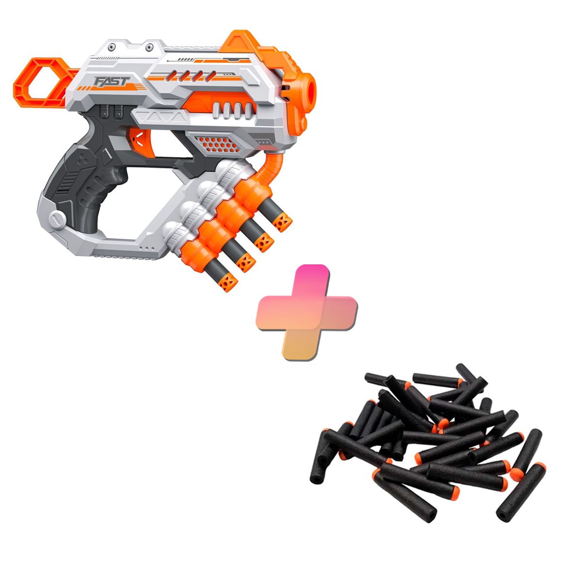 BAIHUI TOYS - PISTOLA DE JUGUETE DE 12 DARDOS BLANCA CARGA EXTENDIDA Y 24 DARDOS DE REGALO