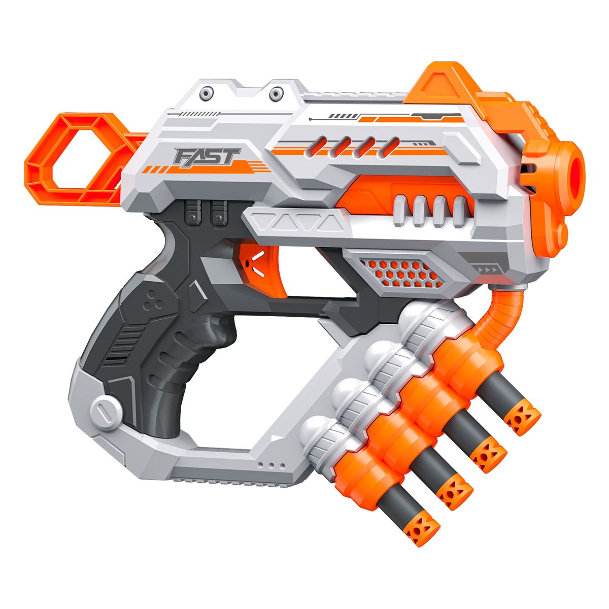 BAIHUI TOYS - PISTOLA DE JUGUETE DE 12 DARDOS BLANCA CARGA EXTENDIDA Y 24 DARDOS DE REGALO