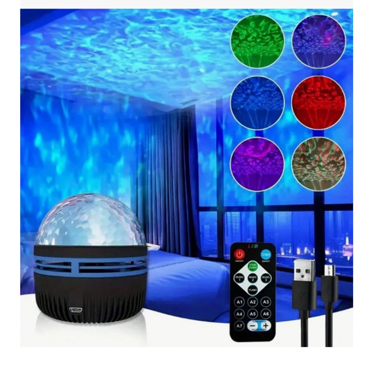 GENERICO - Mini Proyector Luces RGB Bola USB Psicodelica discoteca + Control