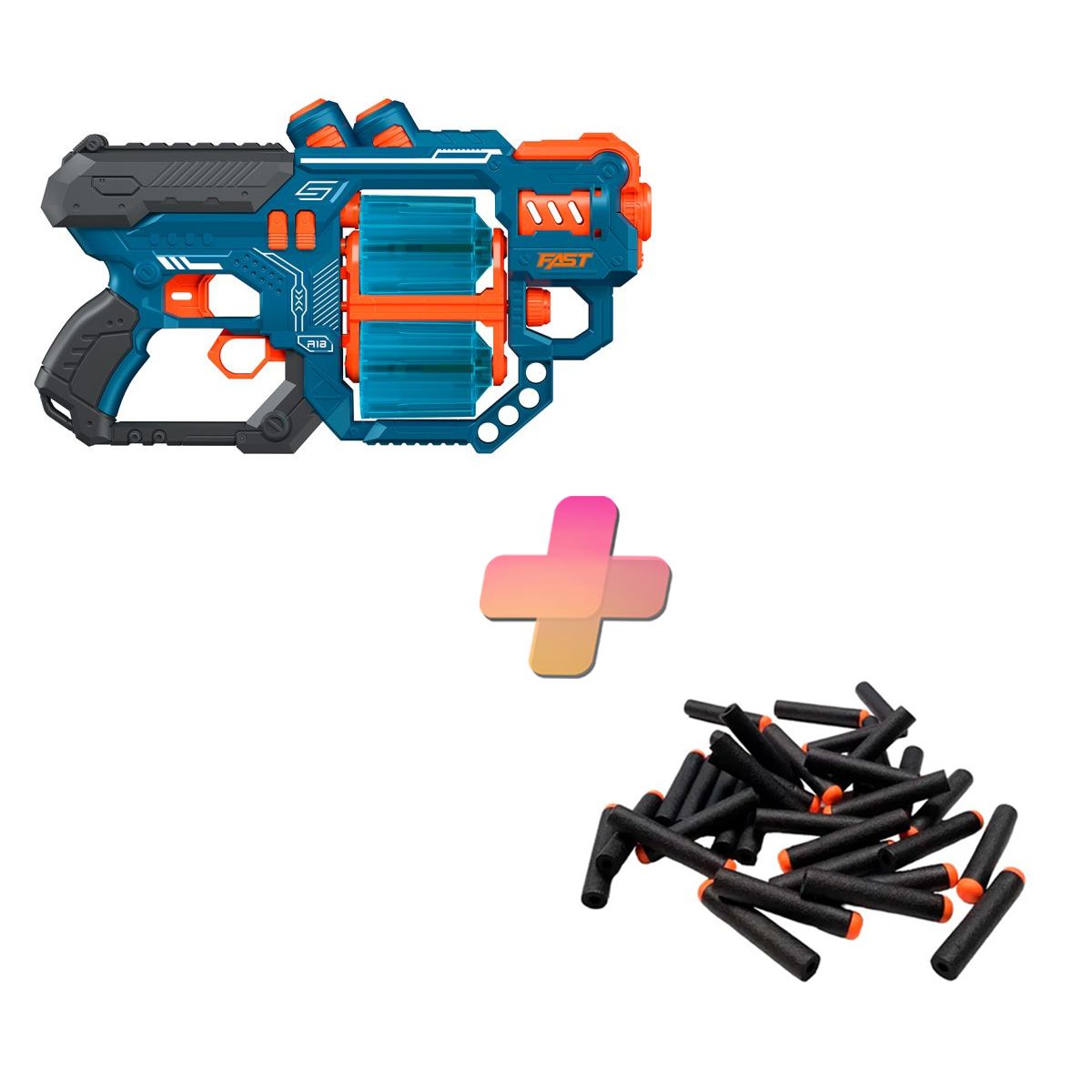 BAIHUI TOYS - PISTOLA DE JUGUETE DE 18 DARDOS-AZUL-RUEDA GIRATORIA Y 24 DARDOS DE REGALO