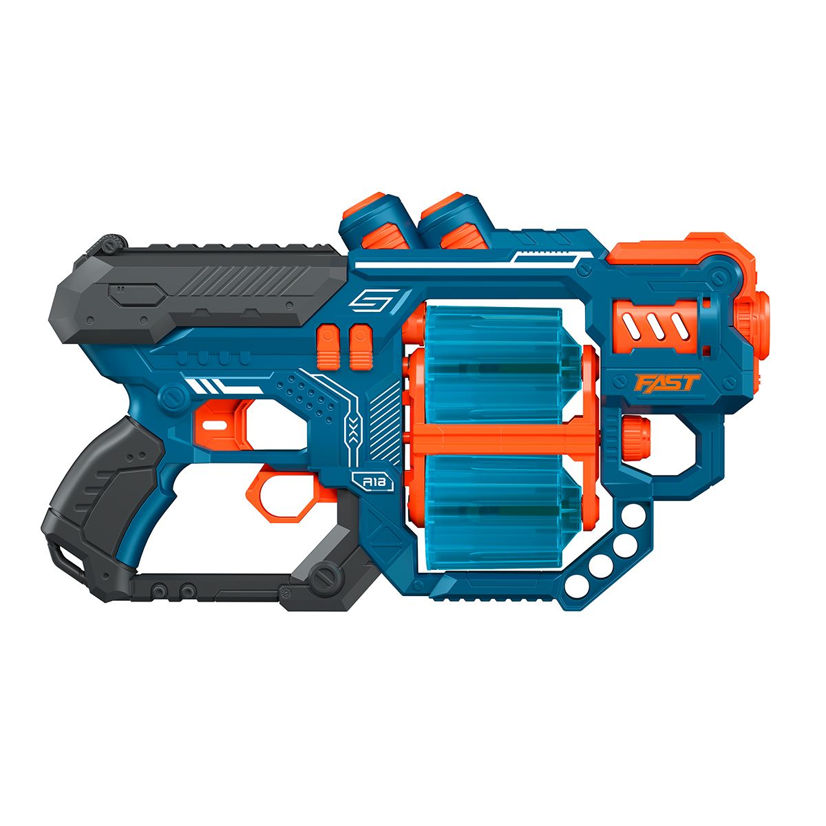 BAIHUI TOYS - PISTOLA DE JUGUETE DE 18 DARDOS-AZUL-RUEDA GIRATORIA Y 24 DARDOS DE REGALO