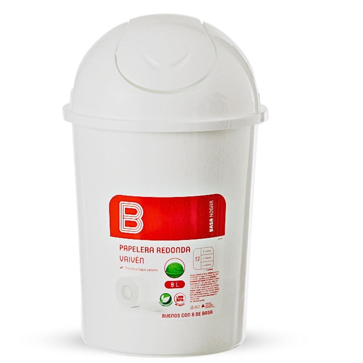 Basa - PAPELERA REDONDA VAIVÉN 8 LT Blanco- BASA