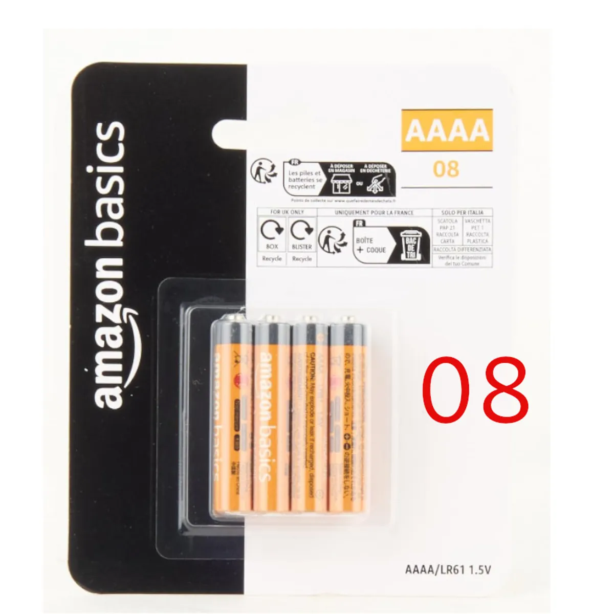 AMAZON BASICS - Pack 8 Baterias Pilas 4A Aaaa 1,5V Alcalina
