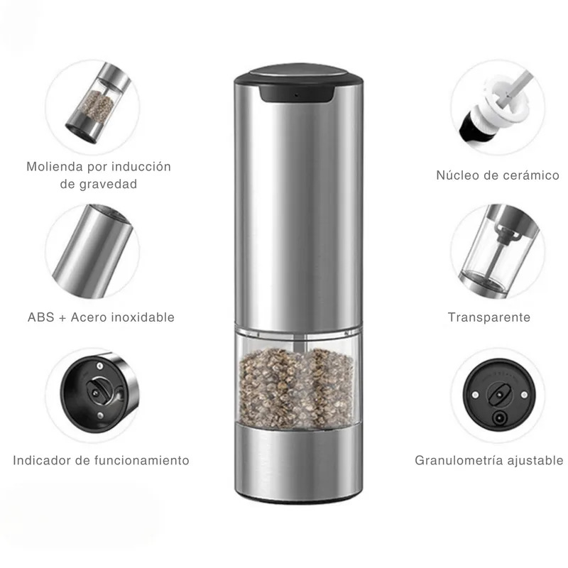 GENERICO - Molino de especias eléctrico de acero Inoxidable USB-C LED