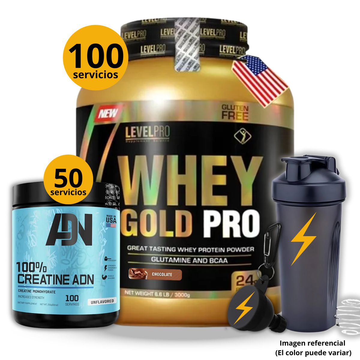 UNIVERSE NUTRITION - Proteína Whey gold pro de 3kg Chocolate + Creatina ADN de 250gr + regalos