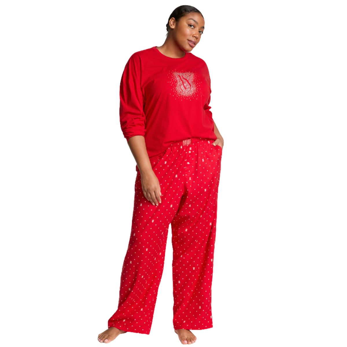 VICTORIA'S SECRET - PIJAMA VICTORIA SECRET MANGA LARGA LUNARES ROJO TALLA L