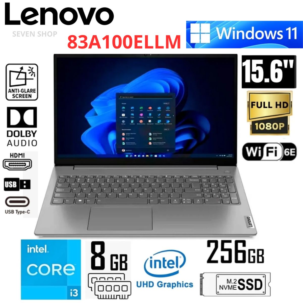 LENOVO - Laptop Lenovo V15 G4 IRU Intel Core i3-1315U 8GB RAM 256GB SSD 15,6 pulg FHD - 83A100ELLM