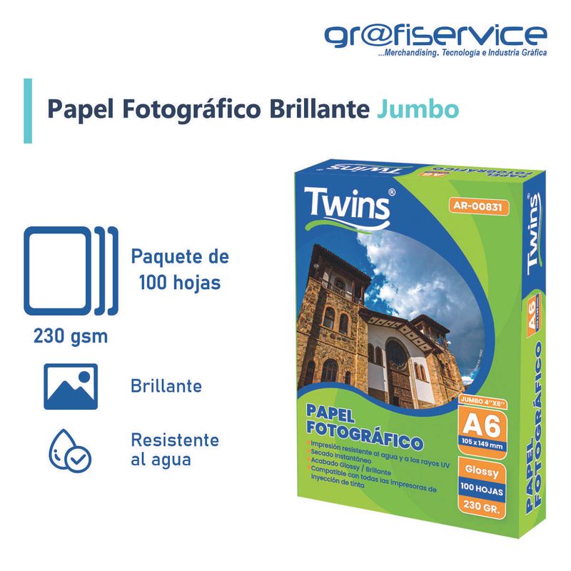 GENERICO - Papel Fotográfico Brillante Jumbo Twins 100h 230g
