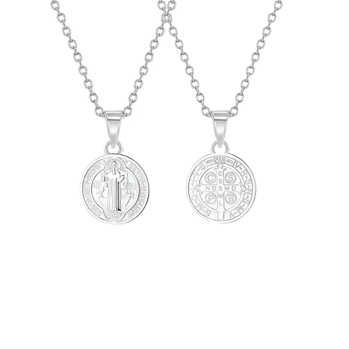 KARMY - Collar San Benito Plata Medalla Protectora Regalo Unisex 15mm