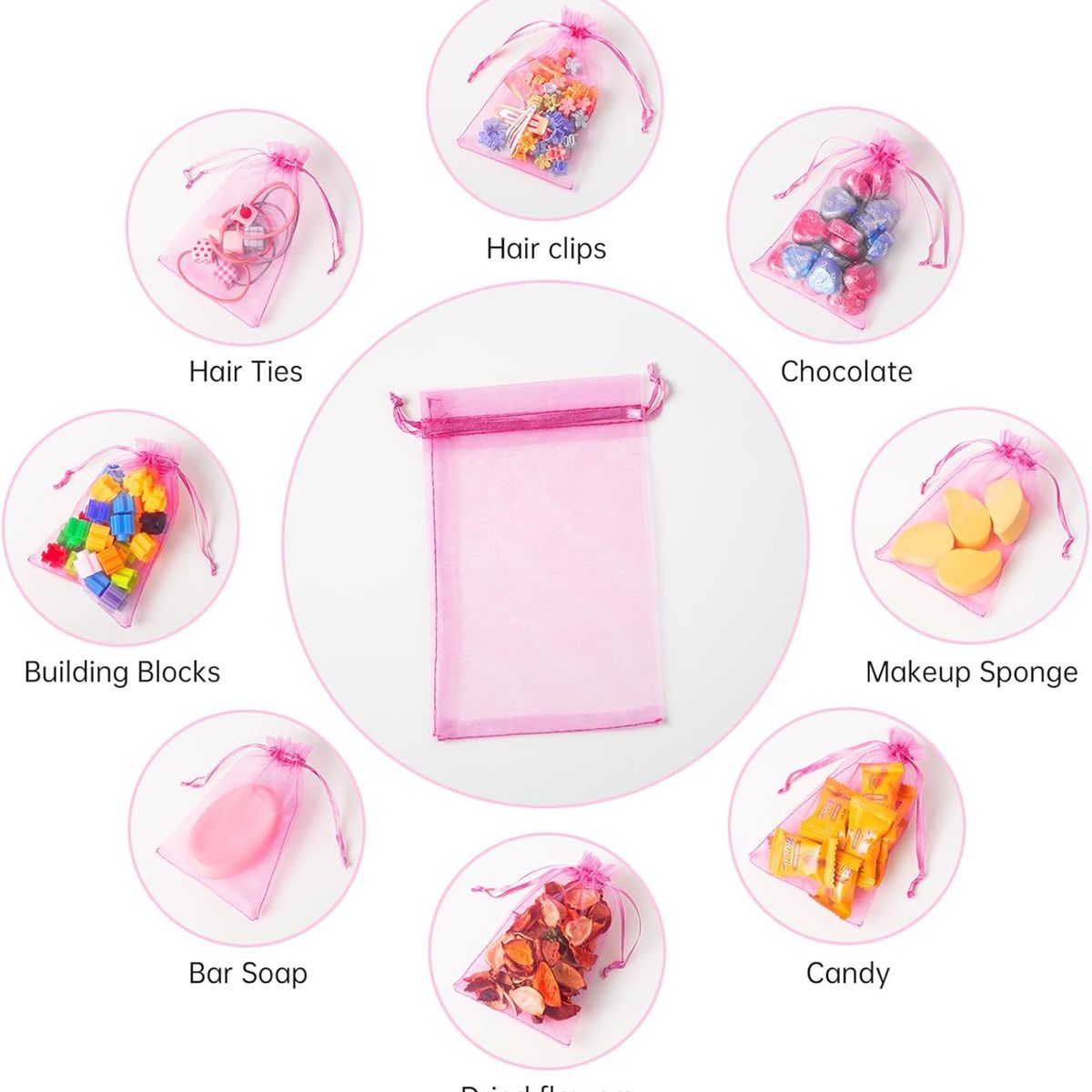 GENERICO - Bolsas de Organza 10cm x 15cm Pack de 50 Unidades Color Rosado