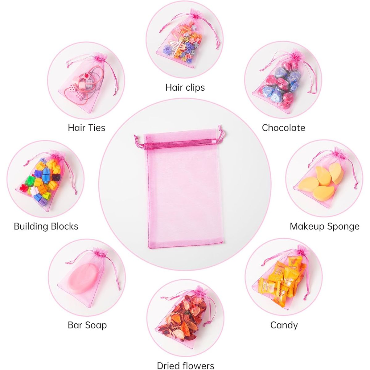 GENERICO - Bolsas de Organza 10cm x 15cm Pack de 50 Unidades Color Rosado