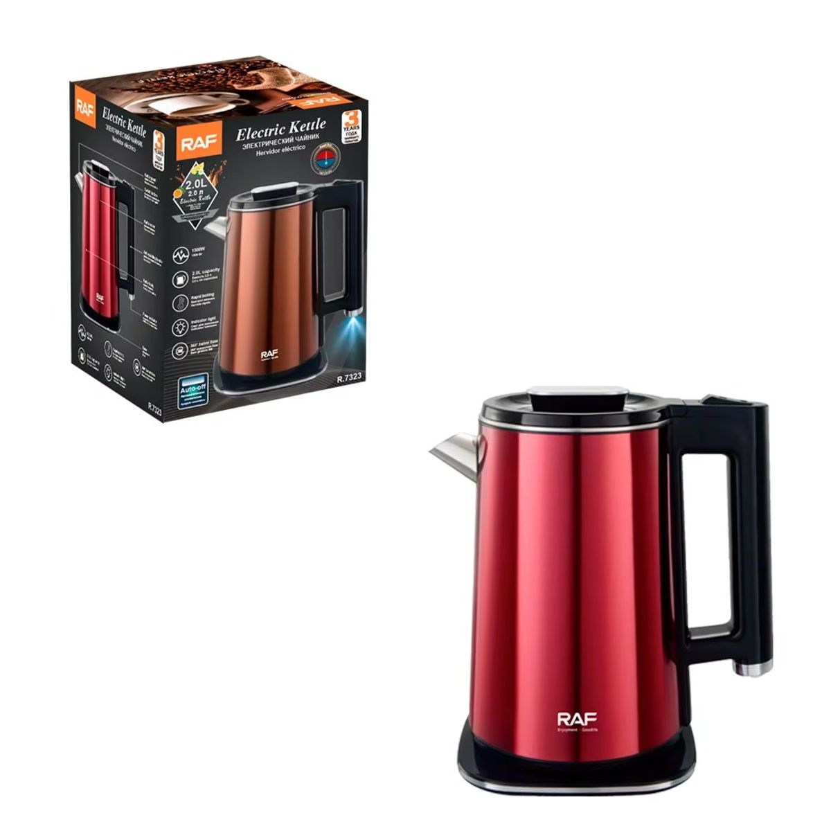 RAFF - Hervidor Eléctrico 2 Litros RAF R.7323 - Rojo