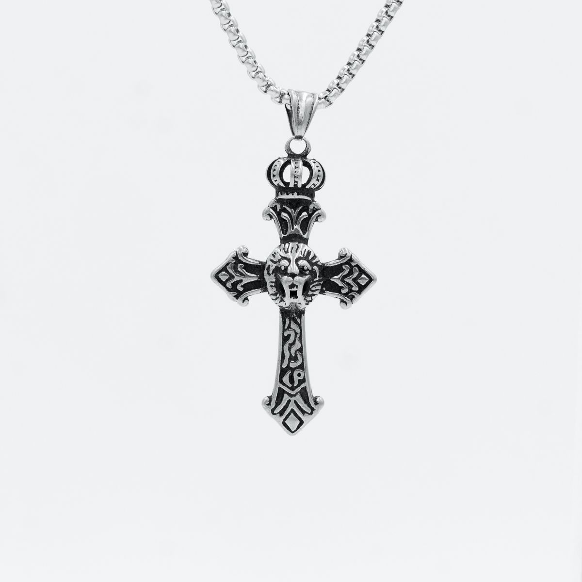 GENERICO - Collar Cruz leon Acero Inoxidable