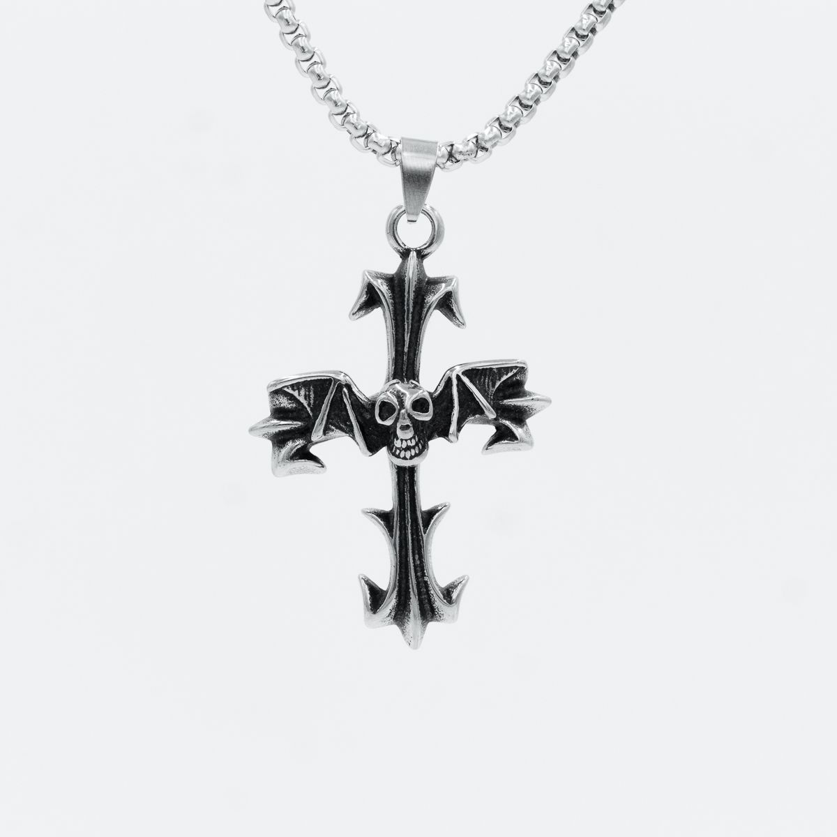 GENERICO - Collar Cruz Demon acero inoxidable  60 cm