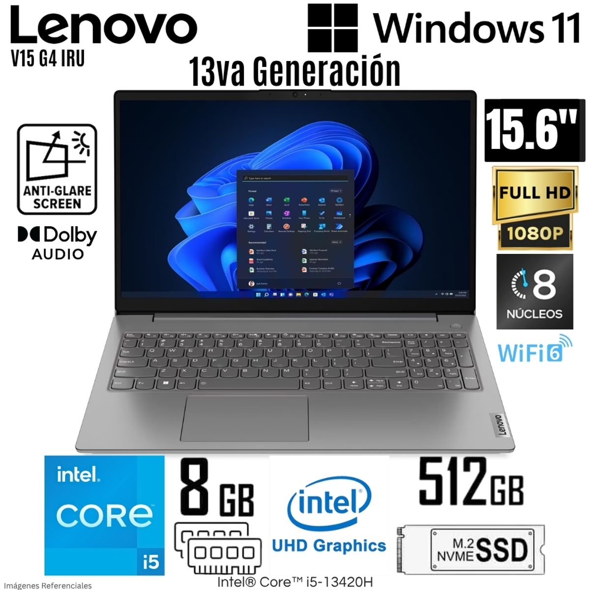LENOVO - Laptop Lenovo V15 G4 IRU Intel Core i5-13420H 8GB RAM 512GB SSD 15.6"  FHD - 83A100GJLM