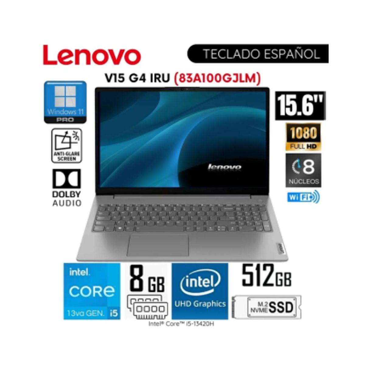 LENOVO - Laptop Lenovo V15 G4 IRU Intel Core i5-13420H 8GB RAM 512GB SSD 15.6"  FHD - 83A100GJLM