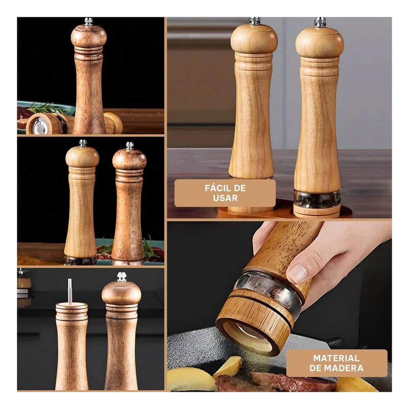 GENERICO - Molinillo de Pimientas Manual de Madera con Franja Metal