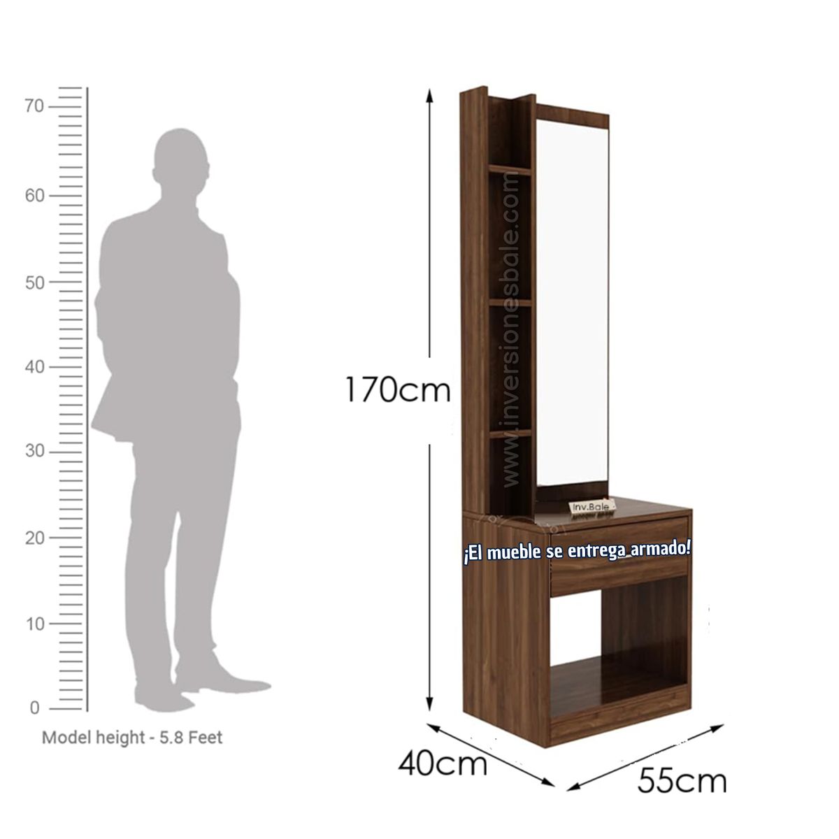 GENERICO - Tocador con espejo Moderno Volton Chiavena Amore Home