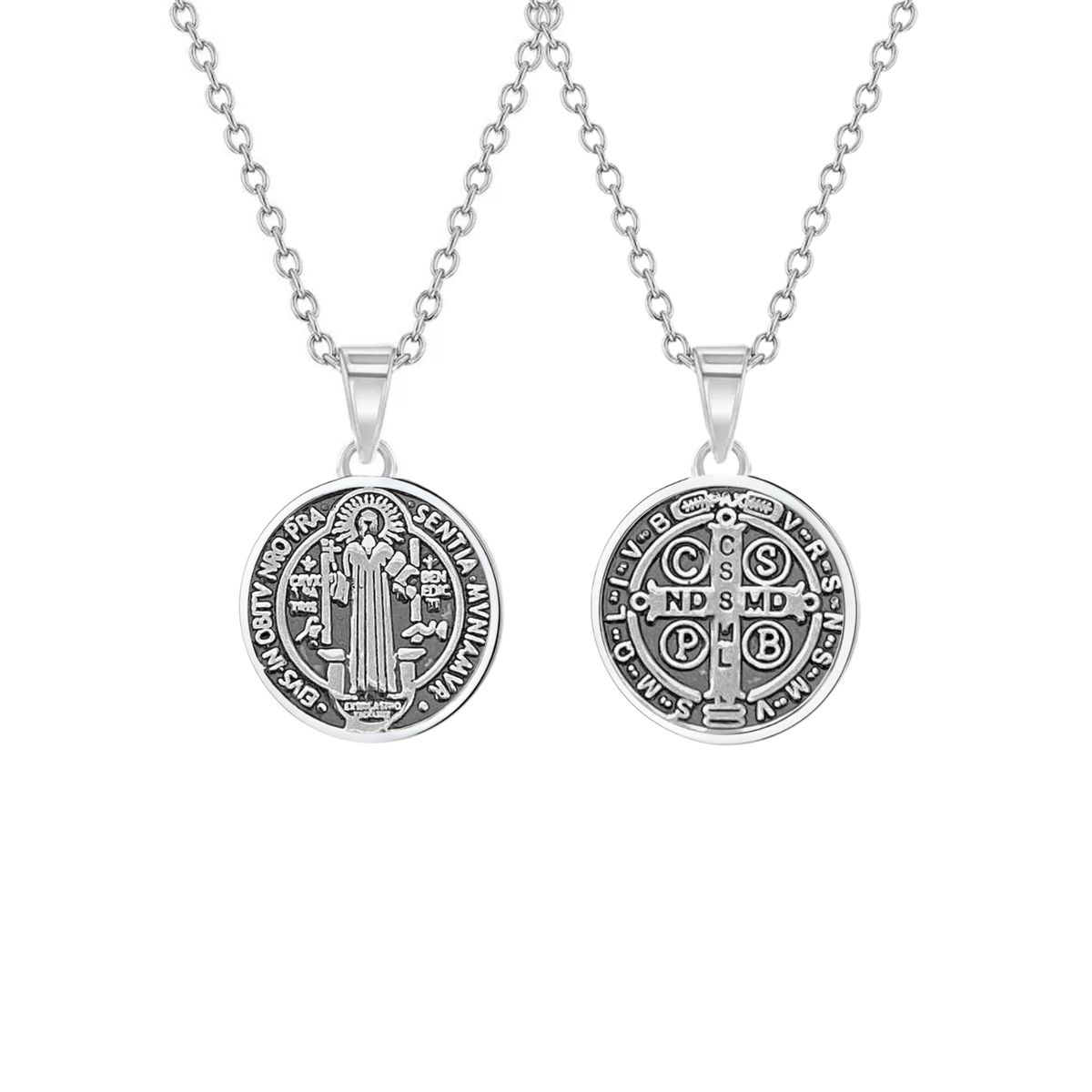 KARMY - Collar San Benito Plata Quemada Medalla Regalo Unisex 17mm