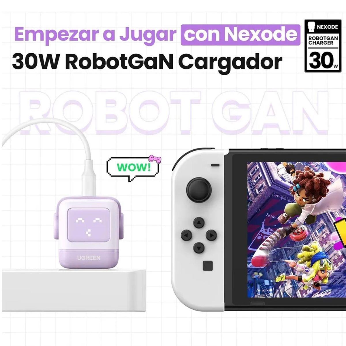 UGREEN - Ugreen Cargador Usb C 30w Robot Gan Para iPhone iPad Lila