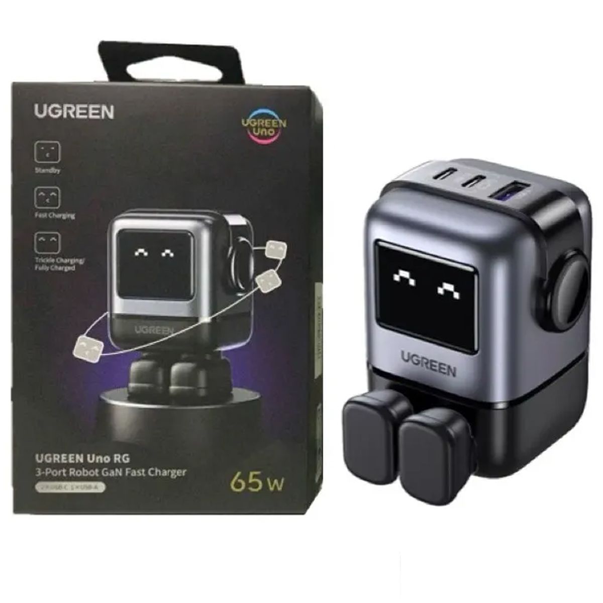 UGREEN - Cargador USB-C Ugreen CD361 Robot 65w Multipuerto Nexode Negro