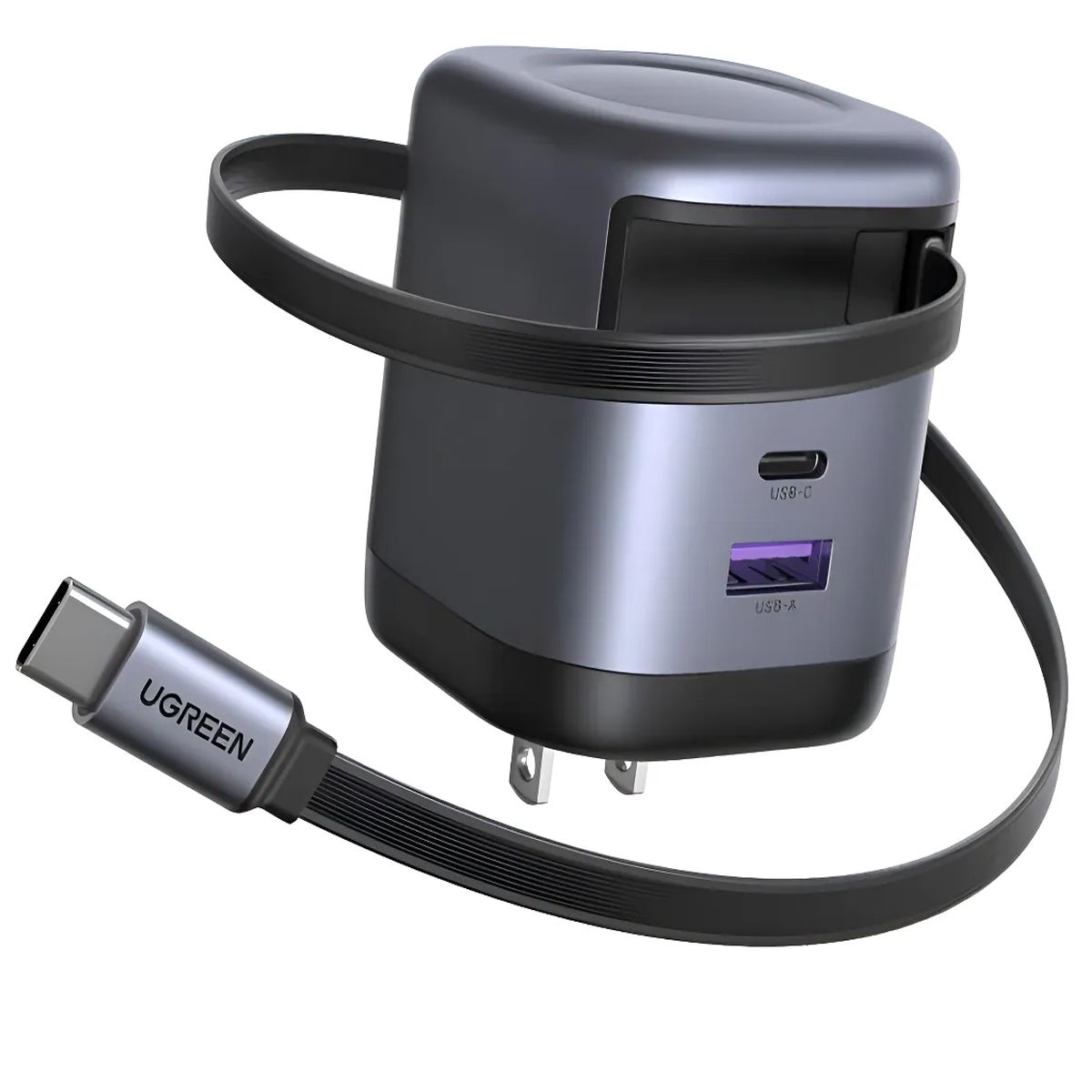 UGREEN - Cargador Ugreen X615 Nexode Gan 65W GAN Con Cable Retractil