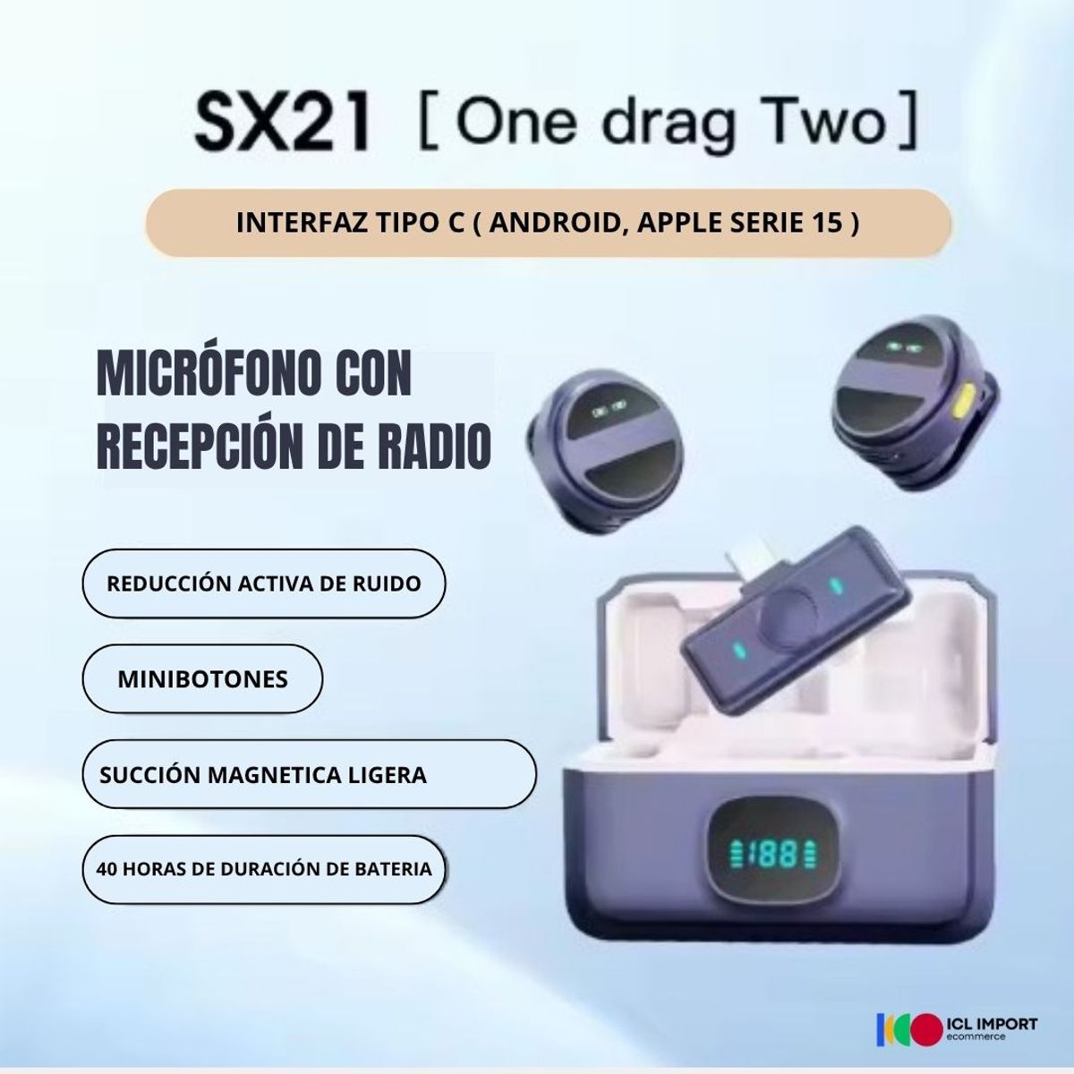 OEM - MICRÓFONO SOLAPERO INALÁMBRICO SX21 ULTRA LIGERO CON ANC