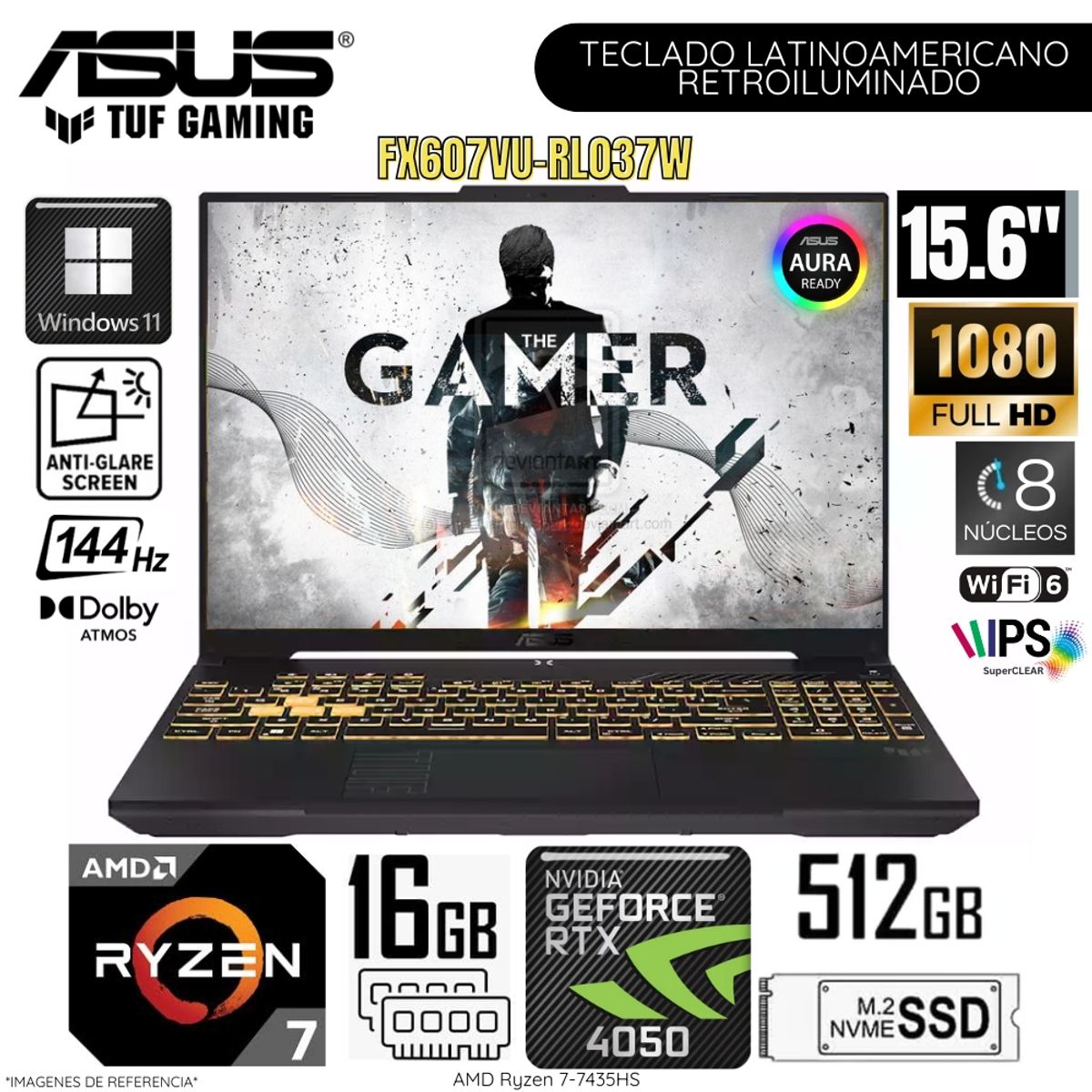 ASUS - Laptop Asus Tuf Gaming A15 FA507NUR-LP037W AMD Ryzen 7-7435HS 16GB RAM 512GB SSD 15.6"  FHD RTX4050-6GB WIN11