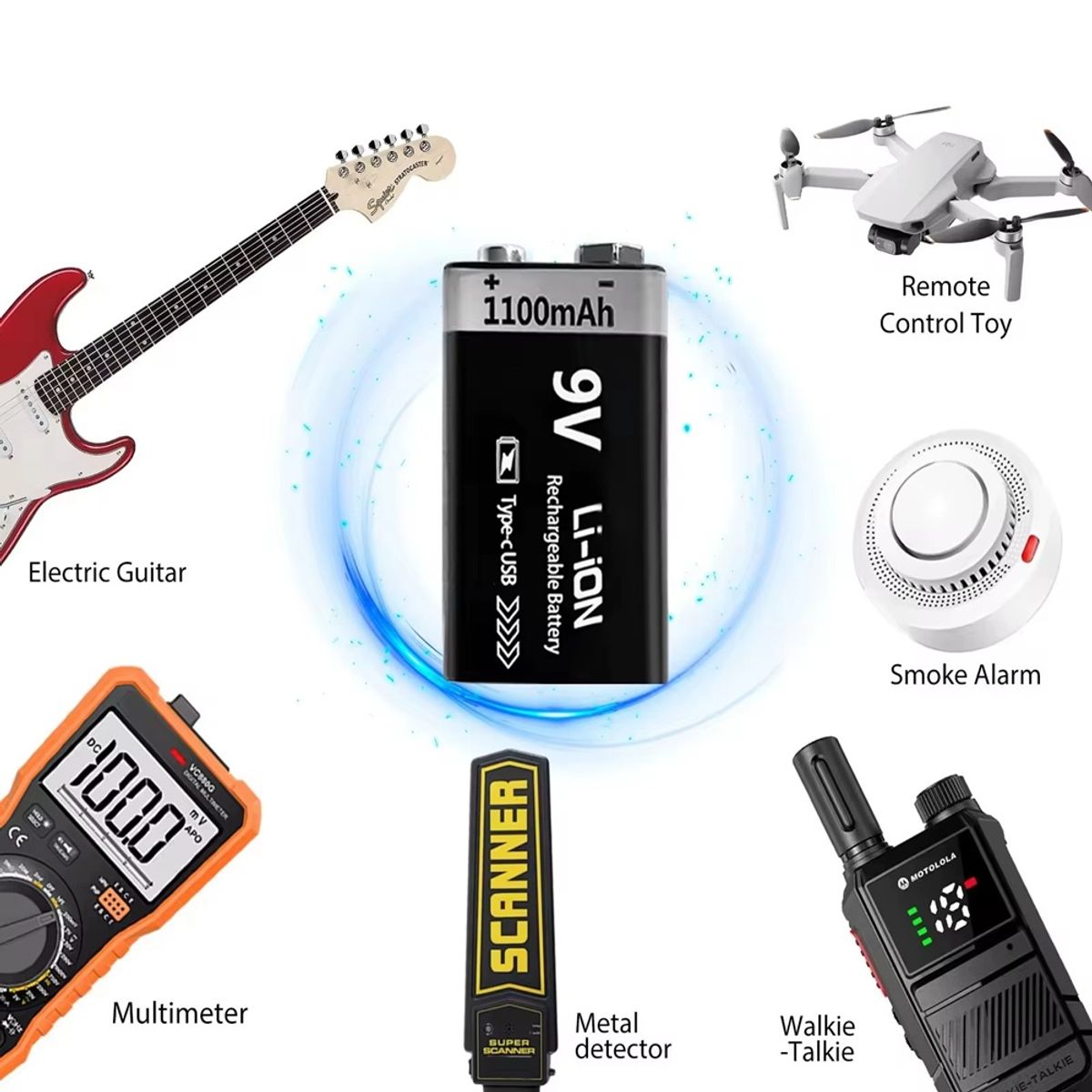 GENERICO - BATERIA  RECARGABLE TIPO C DE LITIO USB 9V. 1100 mAh