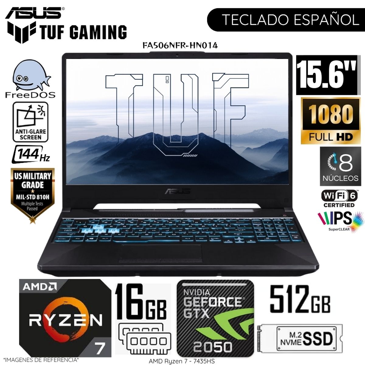 ASUS - Laptop Asus Gaming FA506NFR-HN014  AMD Ryzen 7 7435HS 16GB RAM 512GB RTX 2050-4GB 15.6"  FHD IPS