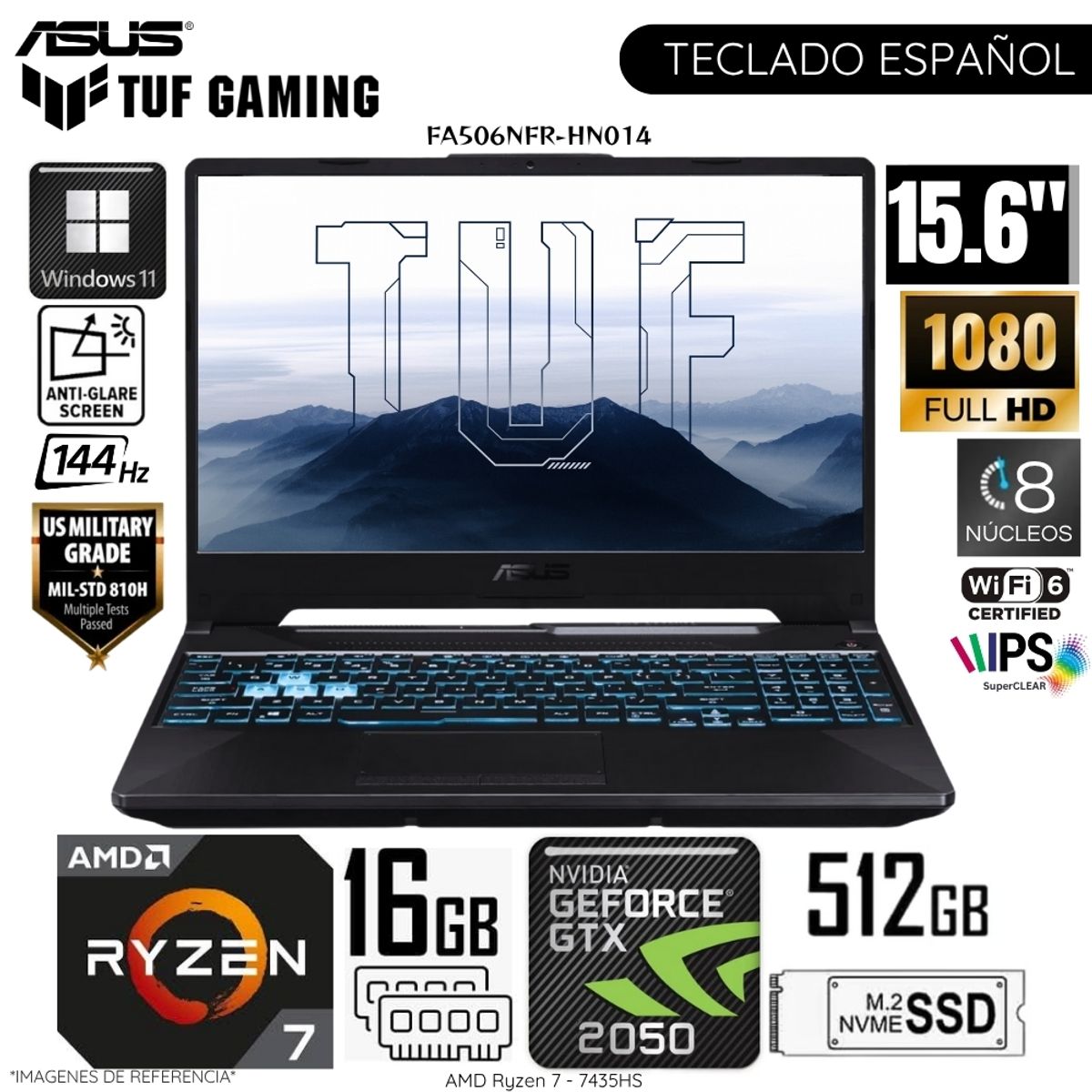 ASUS - Laptop Asus Gaming FA506NFR-HN014  AMD Ryzen 7 7435HS 16GB RAM 512GB RTX 2050-4GB 15.6"  FHD IPS