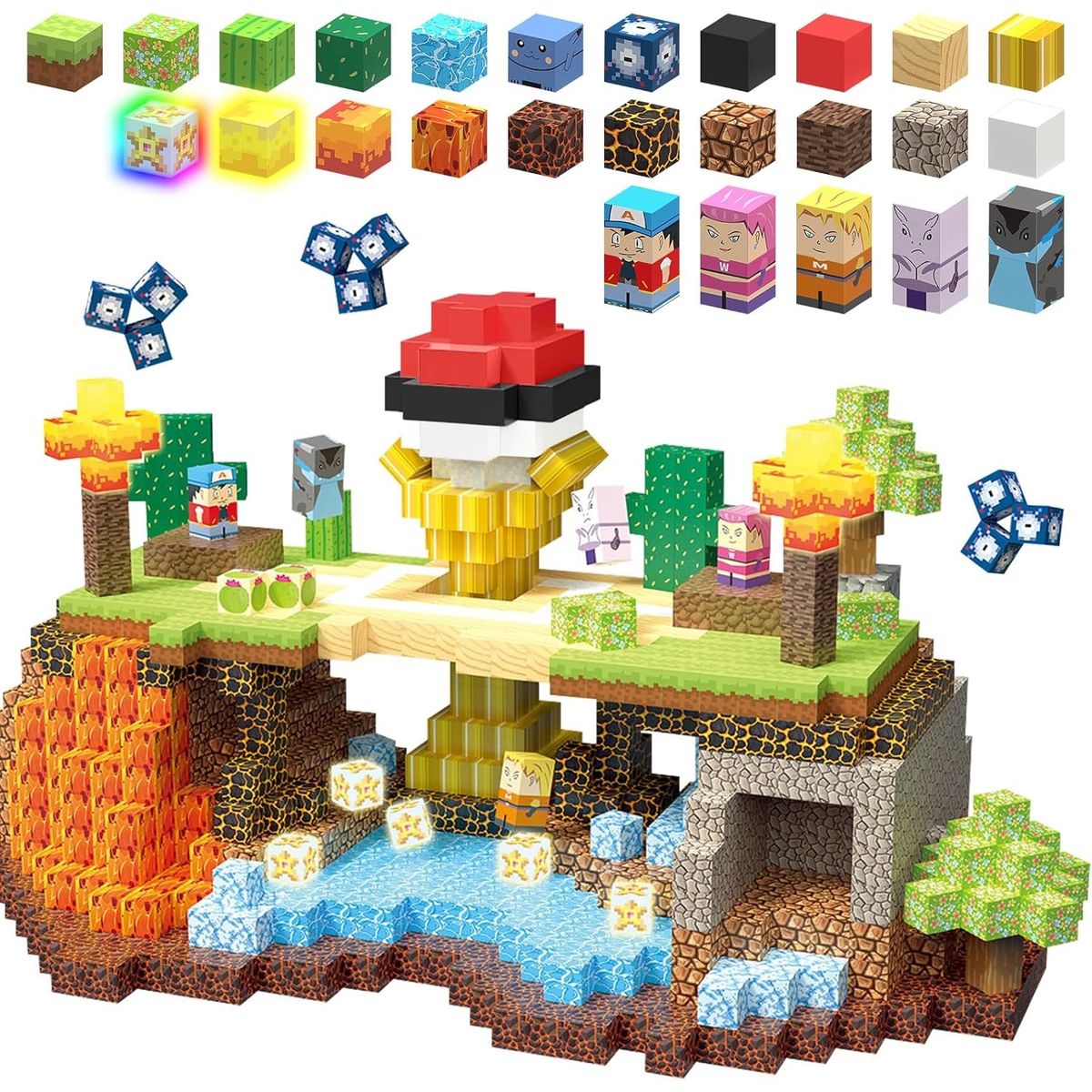 MAGNETI BLOCK - Set Bloques magnéticos Mundo Pokemon 200 PIEZAS con Luces