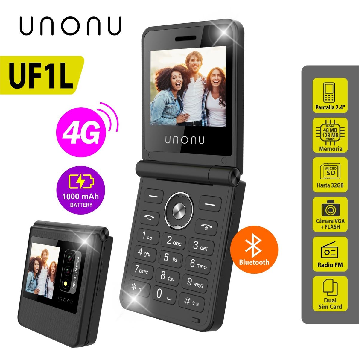 UNONU - Teléfono celular Básico unonu  UF1L FLIP 4G