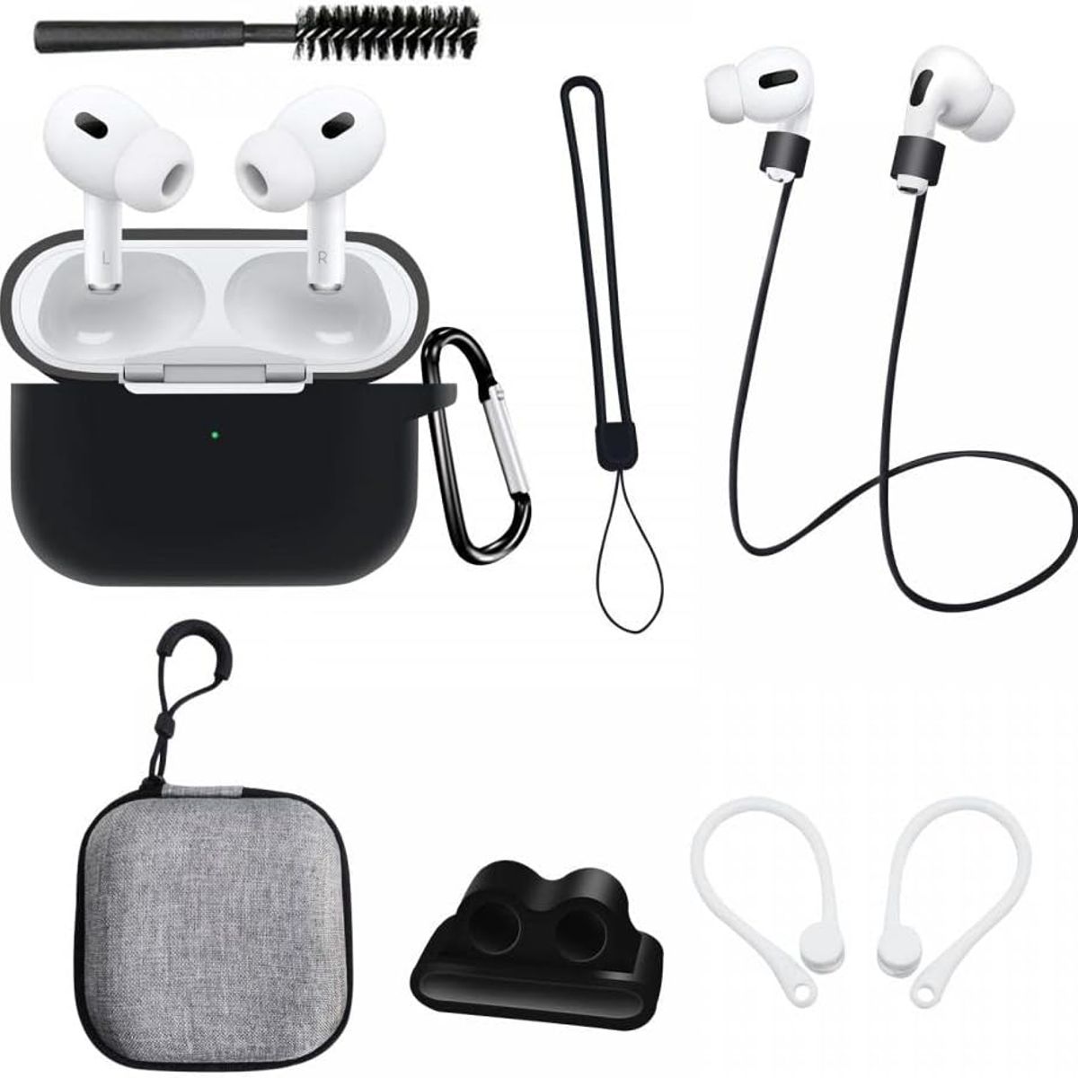 GENERICO - Kit 8 en 1 de Accesorios para AirPods Pro (1ra y 2.ª Generación)  NEGRO