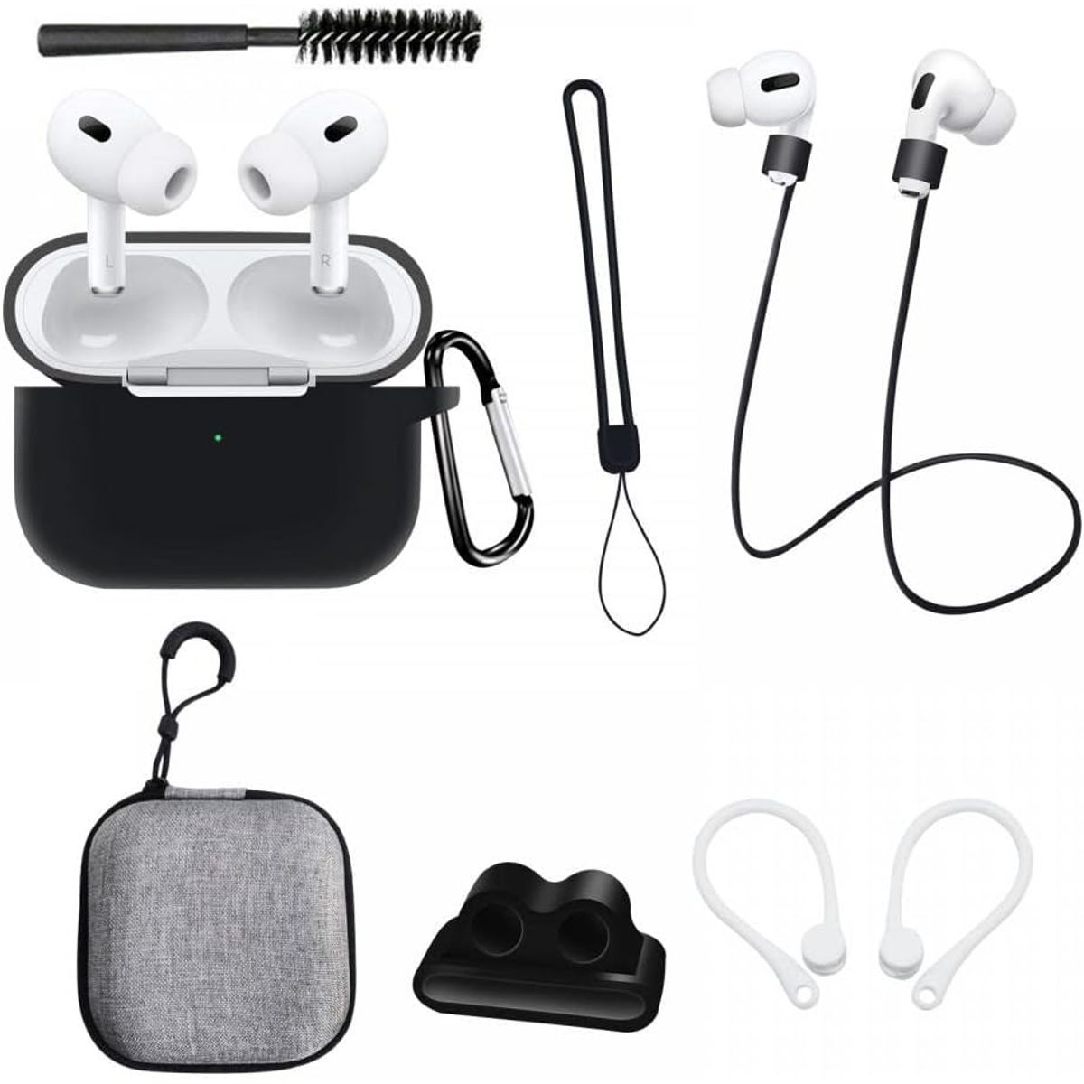 GENERICO - Kit 8 en 1 de Accesorios para AirPods Pro (1ra y 2.ª Generación)  NEGRO