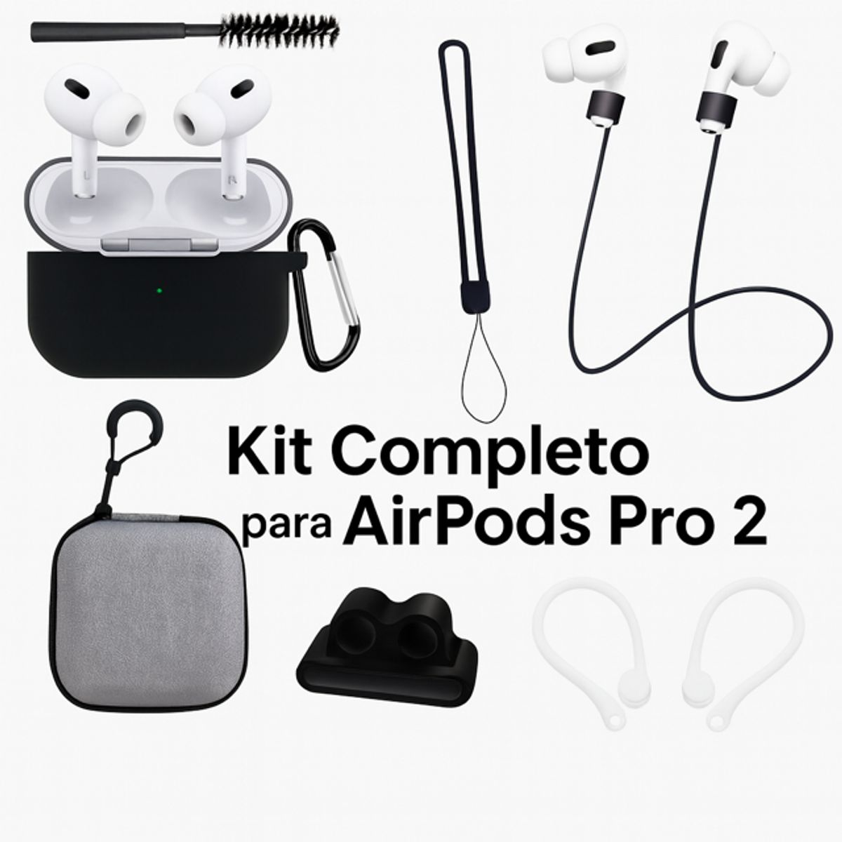GENERICO - Kit 8 en 1 de Accesorios para AirPods Pro (1ra y 2.ª Generación)  NEGRO
