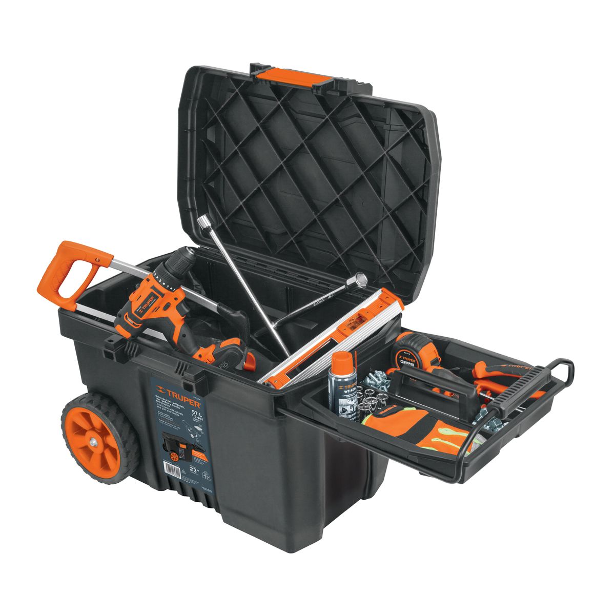 TRUPER - Caja para herramienta de 23 con ruedas y mango telescópico Truper