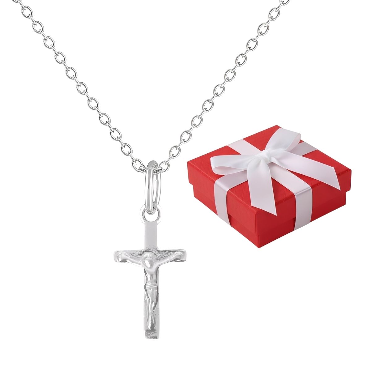 GENERICO - Collar Cristo Cruz Alto Relieve Plata 925 Regalo Unisex