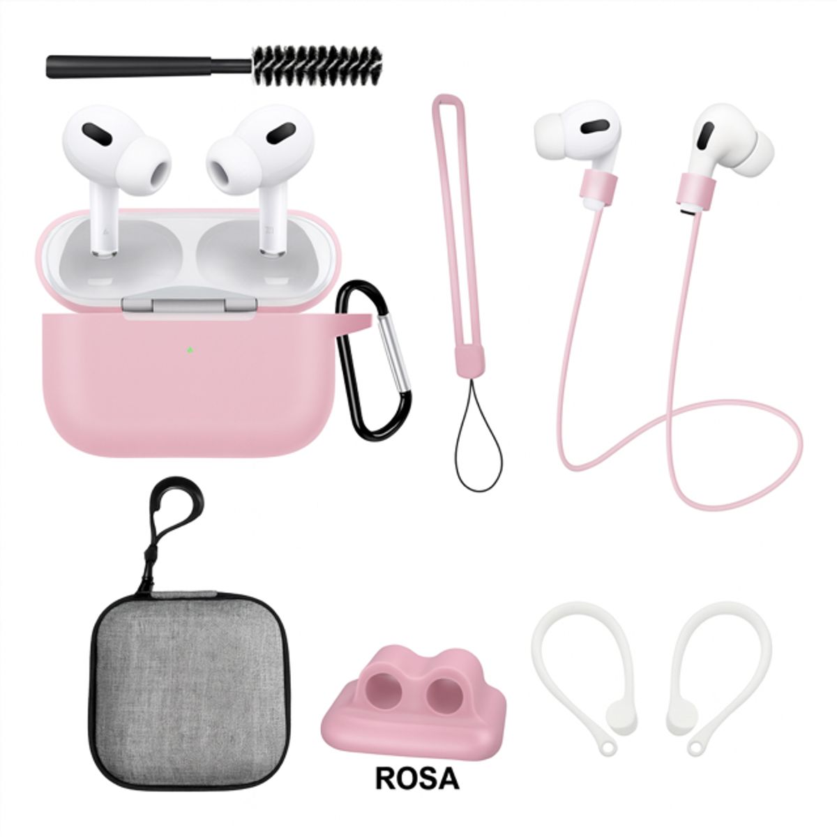 GENERICO - Kit 8 en 1 de Accesorios para AirPods Pro  (1ra y 2.ª Generación)  ROSA